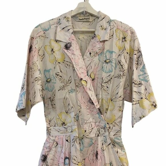 Diane Von Furstenberg Womens Jumpsuit White Floral Pockets Cotton Vintage 10 - Picture 6 of 9